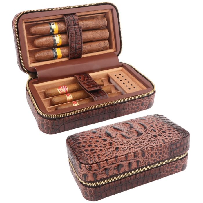 Travel Leather Wood 6 Cigar Humidor Cedar Wood With Humidifier