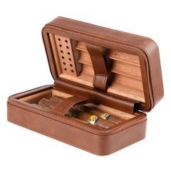 6-Cigar PU Leather Travel Cigar Humidor Cedar Wood Cigar Storage With Humidifier and Dropper