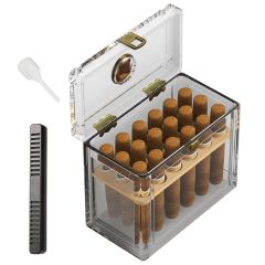 Portable Acrylic Cigar Humidor With Hygrometer Humidifier Cedar Wood Tray