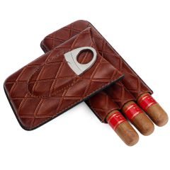 PU 3 Slots Cigar Case Set Portable Humidor Box With Stainless Steel Cutter Travel Cigar Storage