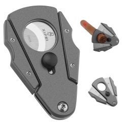 Stainless Steel Cigar Cutter With Gift Box Leather Case Dual Blades Tobacco Cutting Accessory