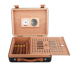 Desktop Cigar Humidor Box Built-in Hygrometer Humidifier 50pcs Capacity Cedar Wood Cabinet