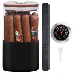 Travel Cigar Humidor Jar Glass Cigarette Box Tube Cedar Wood Lining