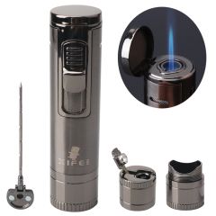 Portable Windproof Cigar Lighter With Punch Holder Metal Needle Jet Flame